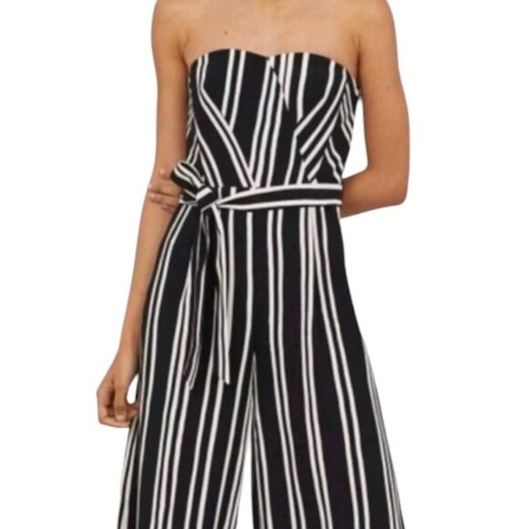 H&M BLACK & WHITE STRAPLESS JUMPSUIT SZ.2 EUC. *BELT NOT INCLUDED. - Picture 1 of 10
